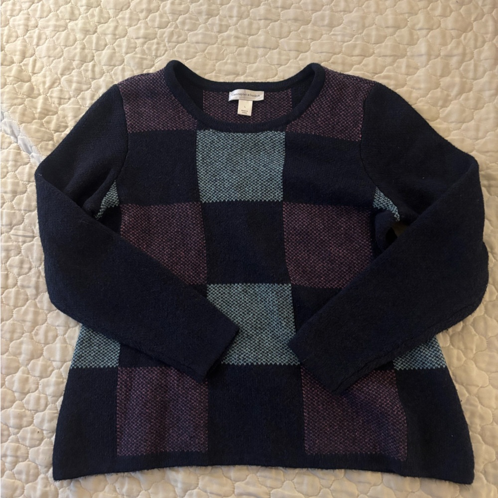 Women’s Purple And Navy Checkered Pullover Sweater Size L